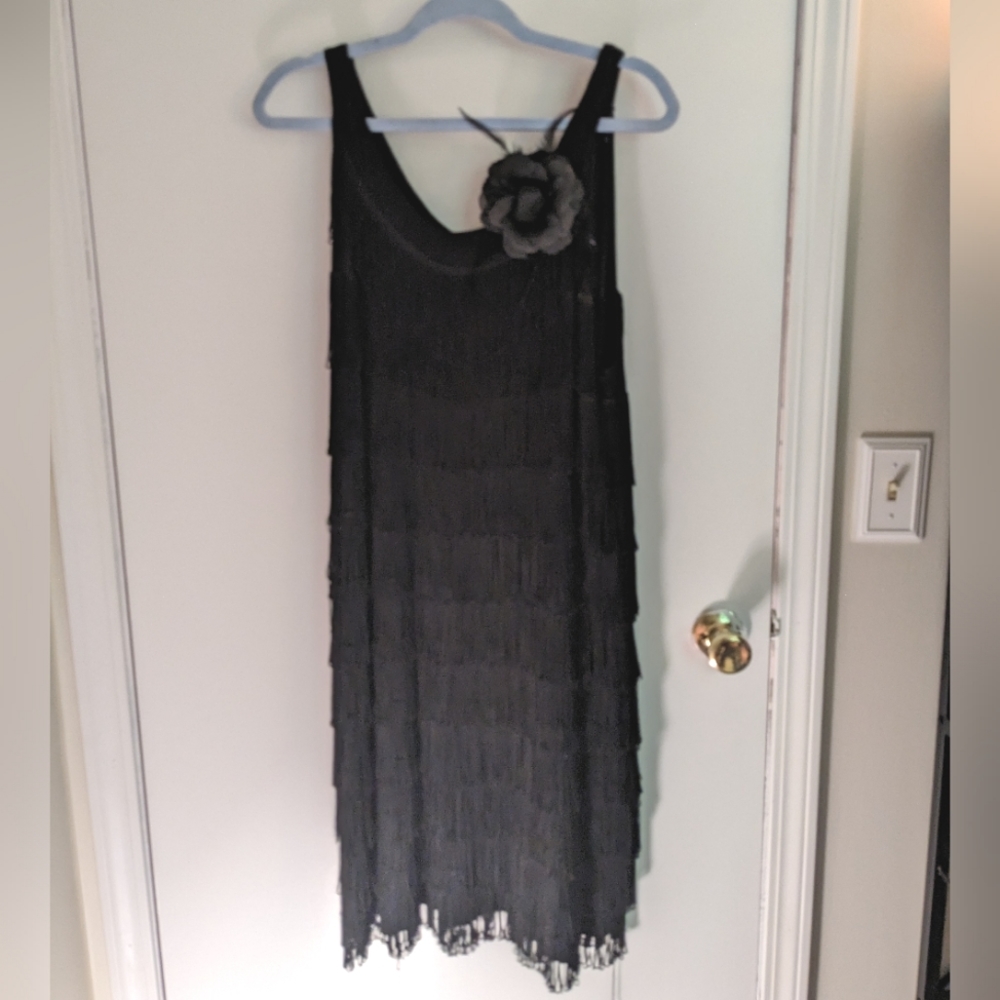 Hell Bunny 1920s Flapper Dress with removable flower, size XL